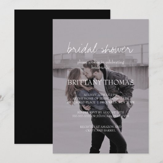 Invitation Brittany Elegant Photo Calligraphy Fête des mariée (Devant / Derrière)