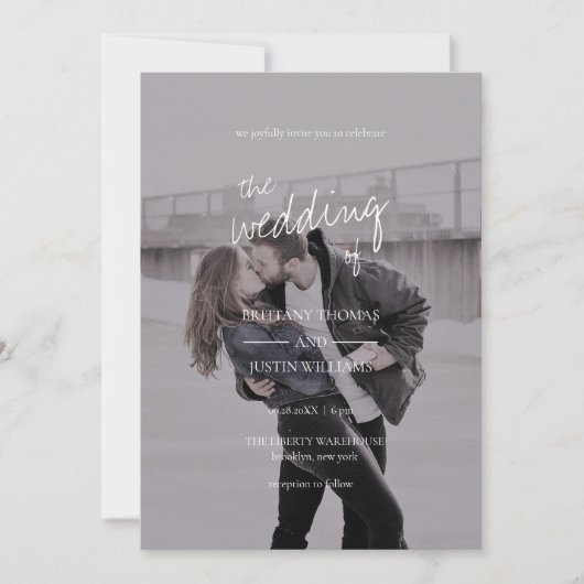 Invitation Brittany Modern Elegant White Script Mariage photo (Devant)