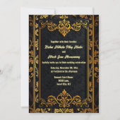 Invitation Brocade damassé or noir élégant mariage orné (Devant)