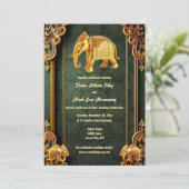 Invitation Brocade fleurie d'éléphants indiens en or vert Hin (Debout devant)