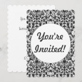 Invitation Brocard de dentelle en damas noir et blanc vintage (Devant / Derrière)
