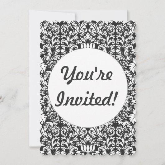 Invitation Brocard de dentelle en damas noir et blanc vintage (Devant)