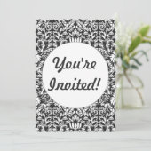 Invitation Brocard de dentelle en damas noir et blanc vintage (Debout devant)