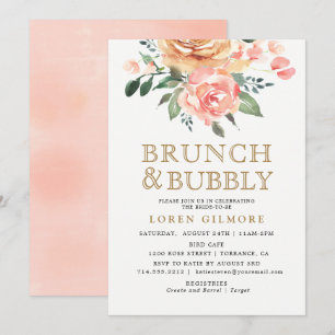 Invitation Broche d'or Floral Bridal Brunch Douche