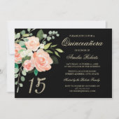 Invitation Broche florale Parties scintillant or Quinceanera (Devant)