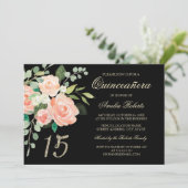 Invitation Broche florale Parties scintillant or Quinceanera (Debout devant)