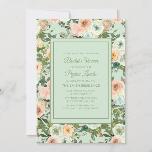 Invitation Brocher Neo Mint Dusty Blue Floral Fête des mariée (Devant)