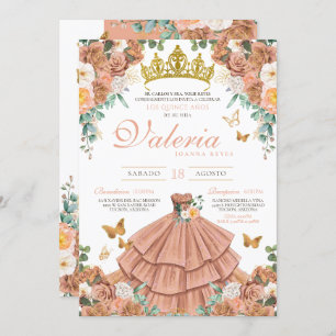 Invitation Brocher Rosegold Brousse papillon Quinceanera