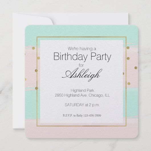 Invitation Brochure à la menthe douce Grilles d'or Confetti A (Devant)