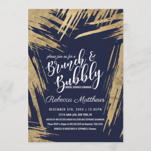 Invitation Brochures d'or moderne Marine Bleu Brunch Bubbly