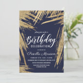 Invitation Brochures d'or moderne Marine Blue Chic Anniversai (Debout devant)