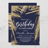 Invitation Brochures d'or moderne Marine Blue Chic Anniversai (Devant / Derrière)