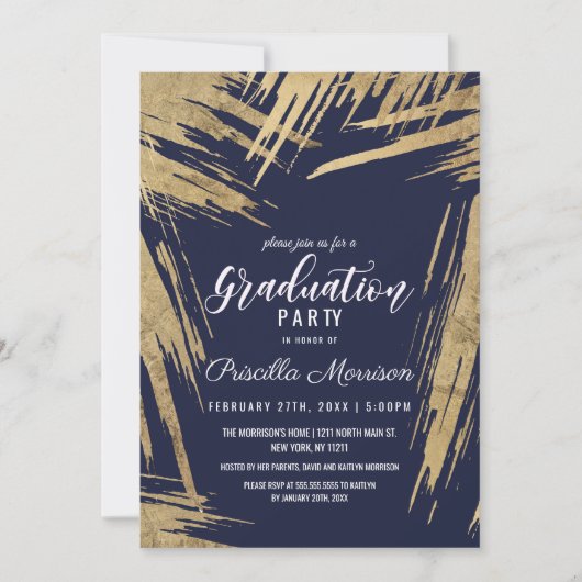 Invitation Brochures d'or moderne Marine Blue Chic Graduation (Devant)