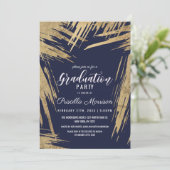 Invitation Brochures d'or moderne Marine Blue Chic Graduation (Debout devant)