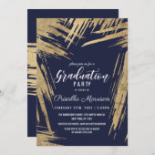 Invitation Brochures d'or moderne Marine Blue Chic Graduation (Devant / Derrière)