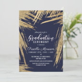 Invitation Brochures d'or moderne Marine Blue Chic Graduation (Debout devant)