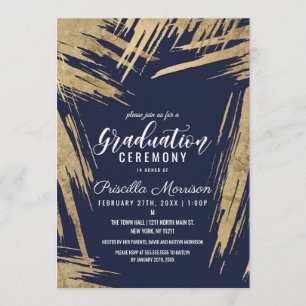Invitation Brochures d'or modernes Navy Blue Chic Graduation