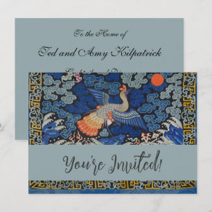 Invitation Broderie chinoise bleu d'oiseau Vintage