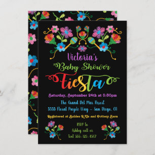 Invitation Broderie d'art populaire Baby shower Fiesta mexica