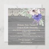 Invitation Broderie de bois de grange aquarelle Anémones bleu (Dos)