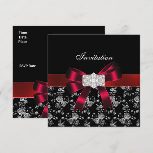 Invitation Broderie de Damas Noir Rouge Blanc Bijo