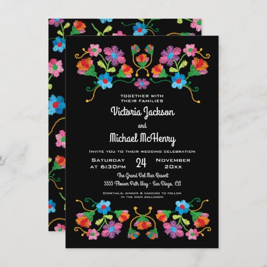 Invitation Broderie Floral Folal Art Mariage (Devant / Derrière)