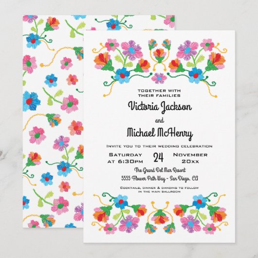 Invitation Broderie Floral Folal Art Mariage (Devant / Derrière)