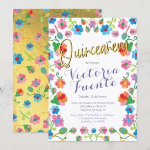 Invitation Broderie Floral Quinceañera Mexicaine Espagnol