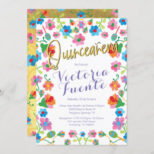 Invitation Broderie Floral Quinceañera Mexicaine Espagnole