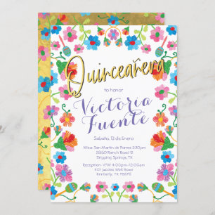 Invitation Broderie Floral Quinceañera Mexicaine Espagnole