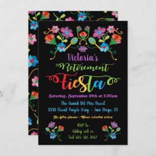 Invitation Broderie folklorique Parti de retraite Fiesta mexi