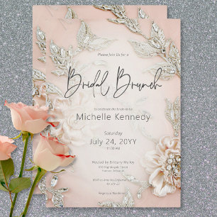 Invitation Broderie moderne en satin rose et brunch nuptial e