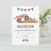Invitation BRODI Red Monster Truck Boy Anniversaire (Debout devant)