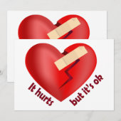 Invitation Broken heart healed with patch and life quote (Devant / Derrière)