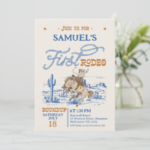 Invitation Bronco Brun Bleu Vintage Premier Rodéo 1er Anniver