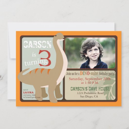 Invitation Brontosaurus Dinosaur Troisième anniversaire (Devant)