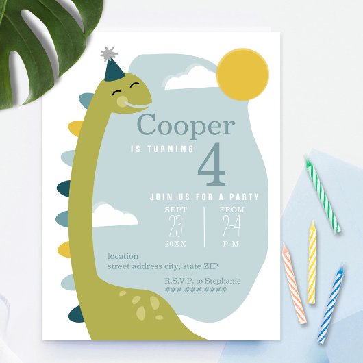 Invitation Brontosaurus Sky Dinosaur Anniversaire