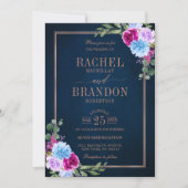 Invitation Bronz floral rose chaud bleu Mariage rustique bleu (Devant)