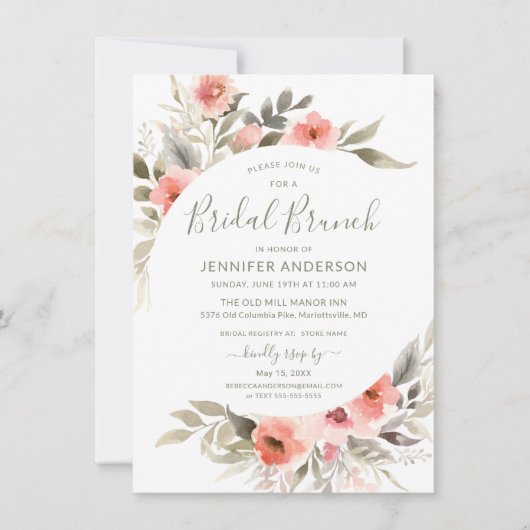 Invitation Bronzage nuptial Aquarelle Blush Rose Wreath (Devant)