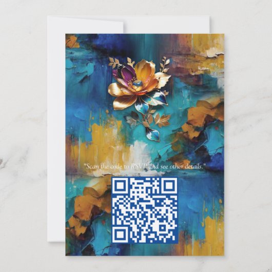 Invitation bronze Abstrait, style baroque bleu or (Dos)