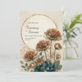 Invitation Bronze Astrantia Sarcelle Botanique Mariage (Debout devant)