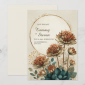 Invitation Bronze Astrantia Sarcelle Botanique Mariage (Devant / Derrière)
