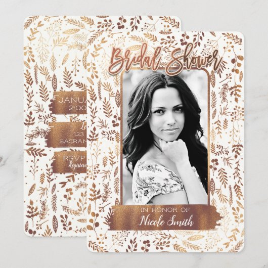 Invitation Bronze Cuivre Or huile Fête des mariées moderne Ph (Devant / Derrière)