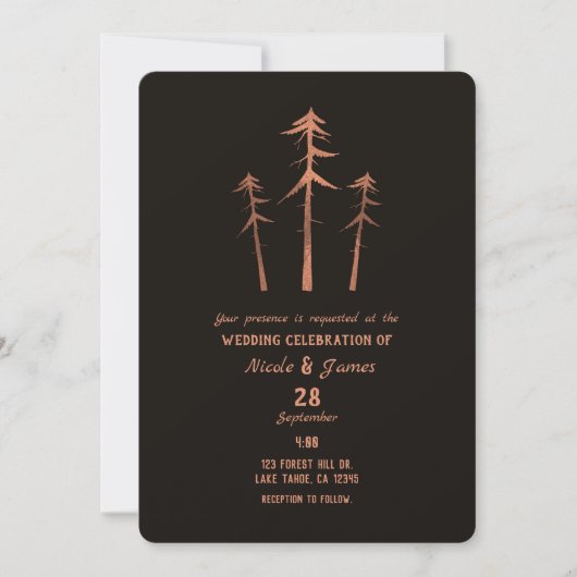 Invitation Bronze de cuivre grands pins Mariage rustique (Devant)
