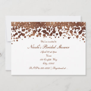 Invitation Bronze et blanc Confetti Dots Glamor Shimmer