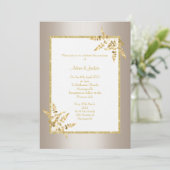 INVITATION BRONZE FEUILLE D'OR BLANC ÉLÉGANT MARIAGE CLASSÉ (Debout devant)