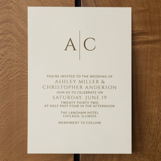 Invitation Bronze foncé et Mariage or