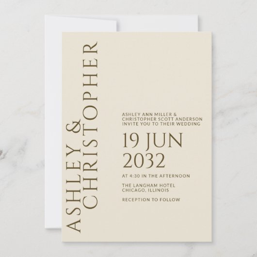 Invitation Bronze foncé et Mariage or (Devant)