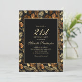 Invitation Bronze Gold Black Feuilles 21ème anniversaire fête (Debout devant)