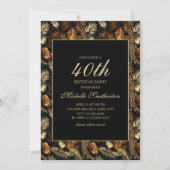 Invitation Bronze Gold Black Feuilles 40e fête d'anniversaire (Devant)